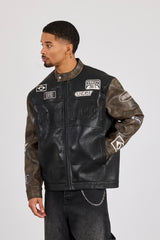 PU Applique Moto Jacket - Black