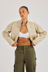 Suede Applique Moto Jacket - Beige