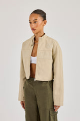 Suede Applique Moto Jacket - Beige