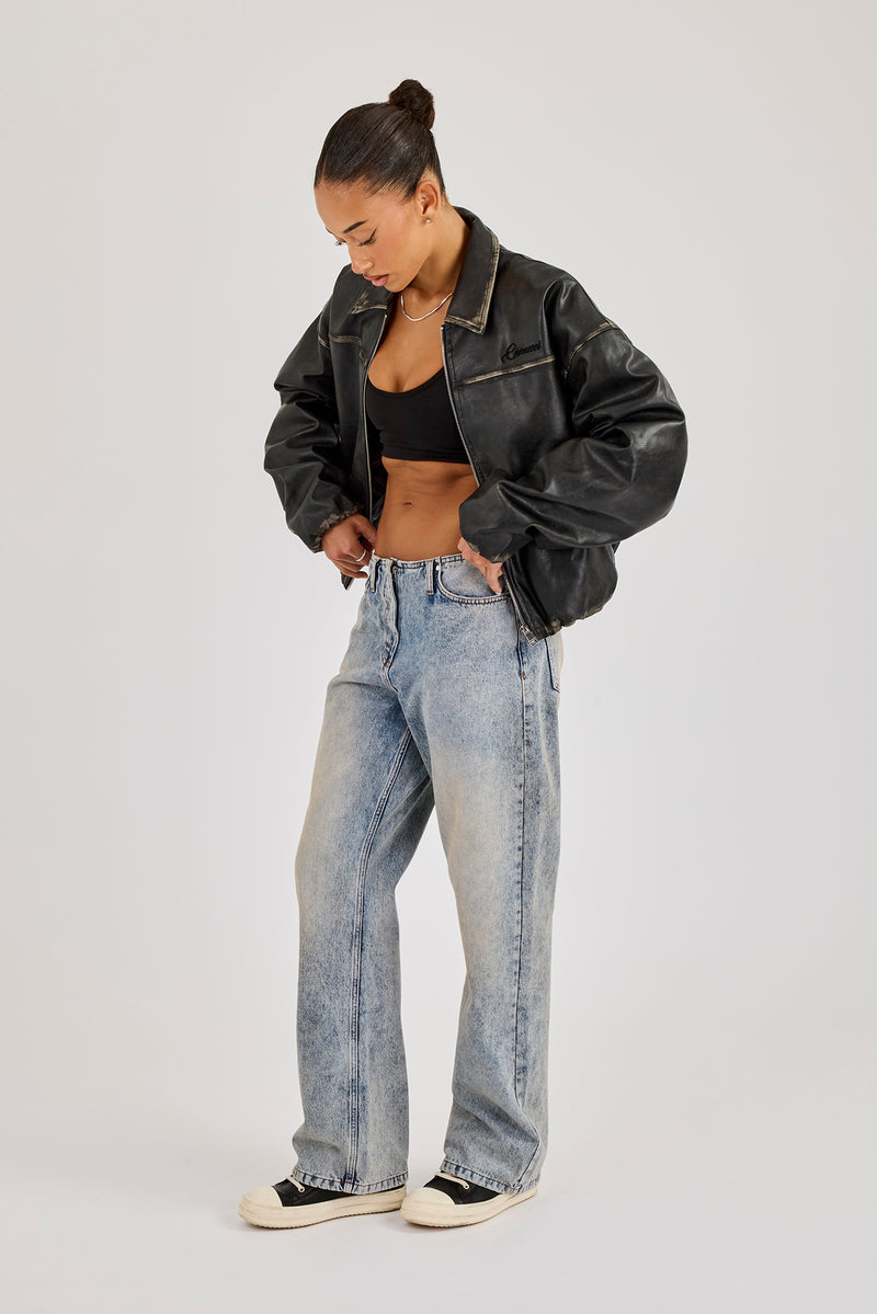 Mid Rise Relaxed Low Waistbandless Jean - Antique Wash