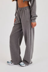 Washed Logo Wide Leg Jogger - Grey
