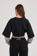 Cropped Oversized T-Shirt With Layered Shirt - Black