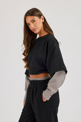Cropped Oversized T-Shirt With Layered Shirt - Black