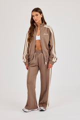 Funnel Neck Taping Zip Through Track Jacket - Taupe