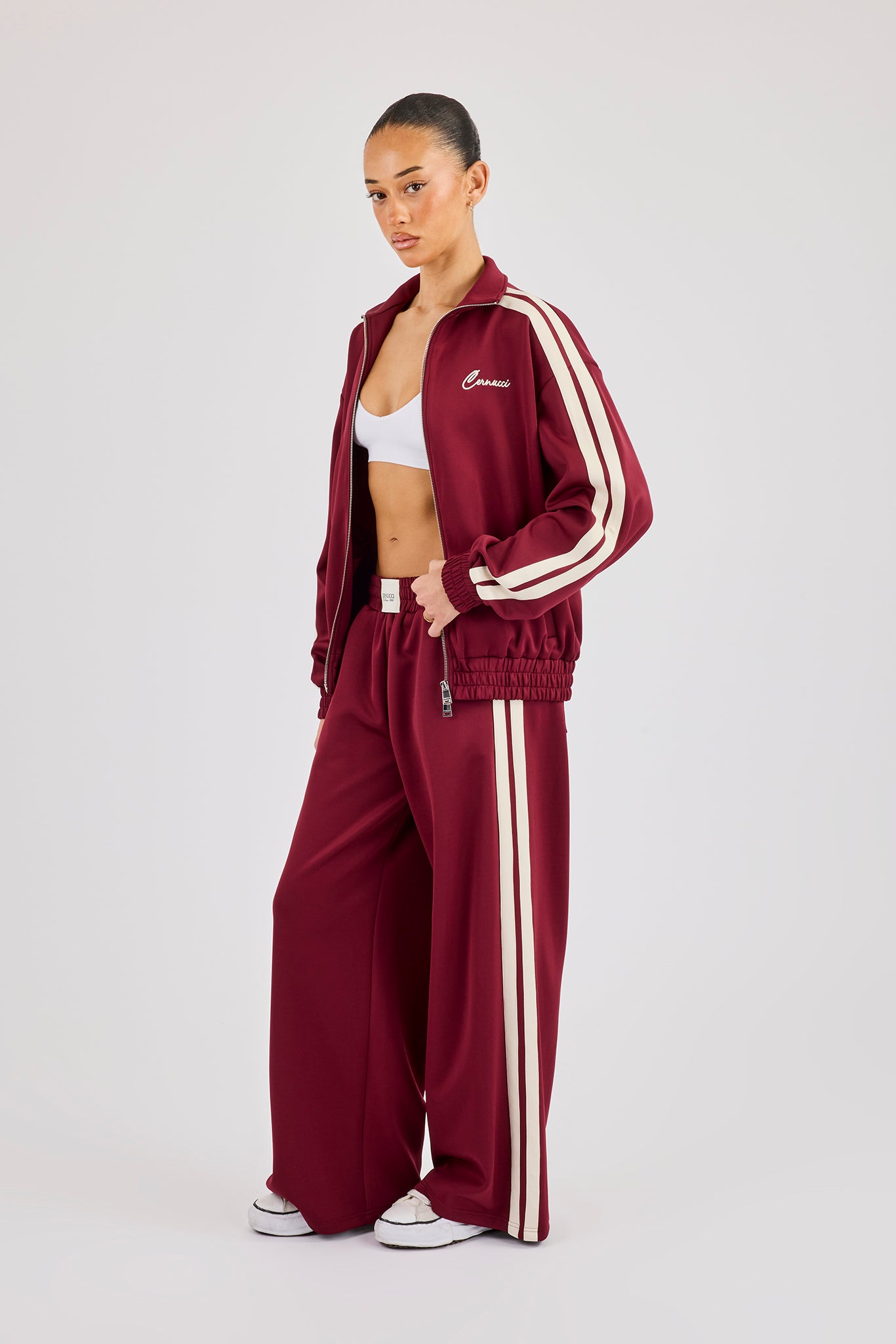 Funnel Neck Taping Track Jacket - Burgundy