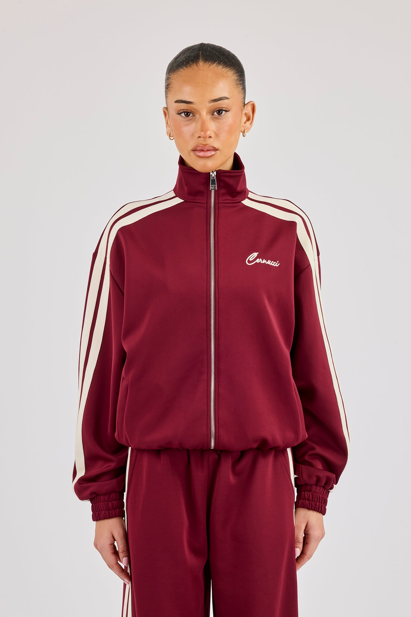 Funnel Neck Taping Track Jacket - Burgundy