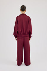 Funnel Neck Taping Track Jacket & Super Baggy Taping Pant - Burgundy