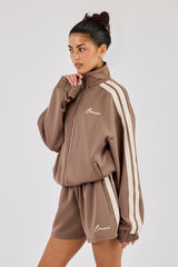 Funnel Neck Taping Zip Through Track Jacket & Taping Short - Taupe