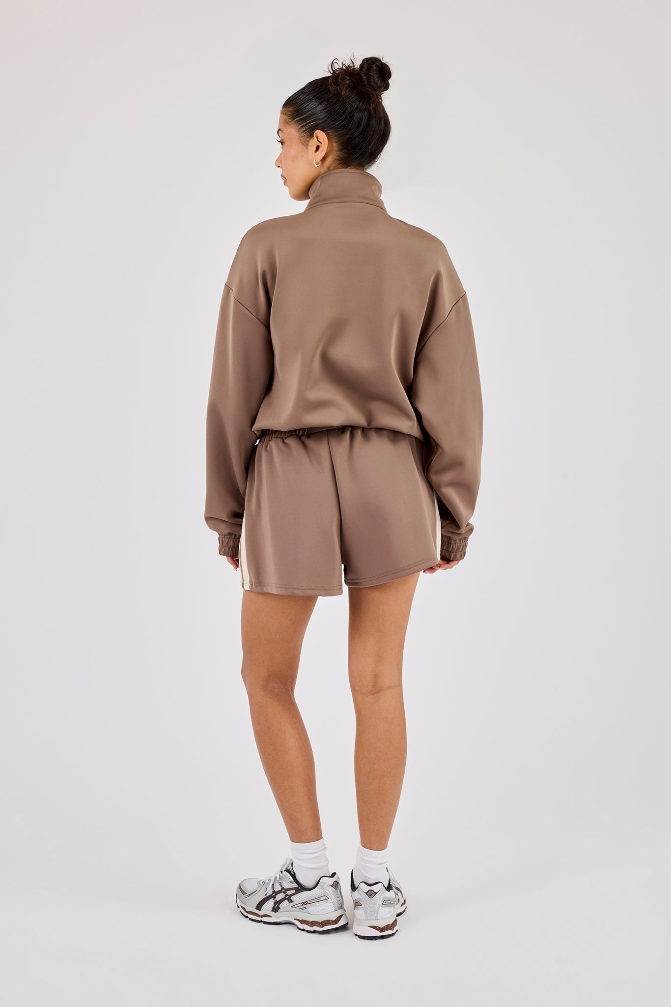 Funnel Neck Taping Zip Through Track Jacket & Taping Short - Taupe