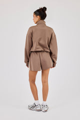 Funnel Neck Taping Zip Through Track Jacket & Taping Short - Taupe