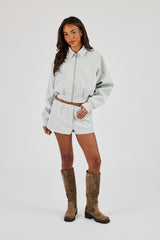 Suede Collared Bomber & Micro Short - Light Blue
