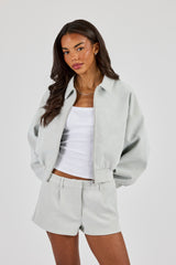 Suede Collared Bomber - Light Blue