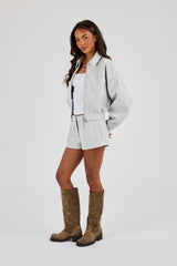Suede Collared Bomber & Micro Short - Light Blue