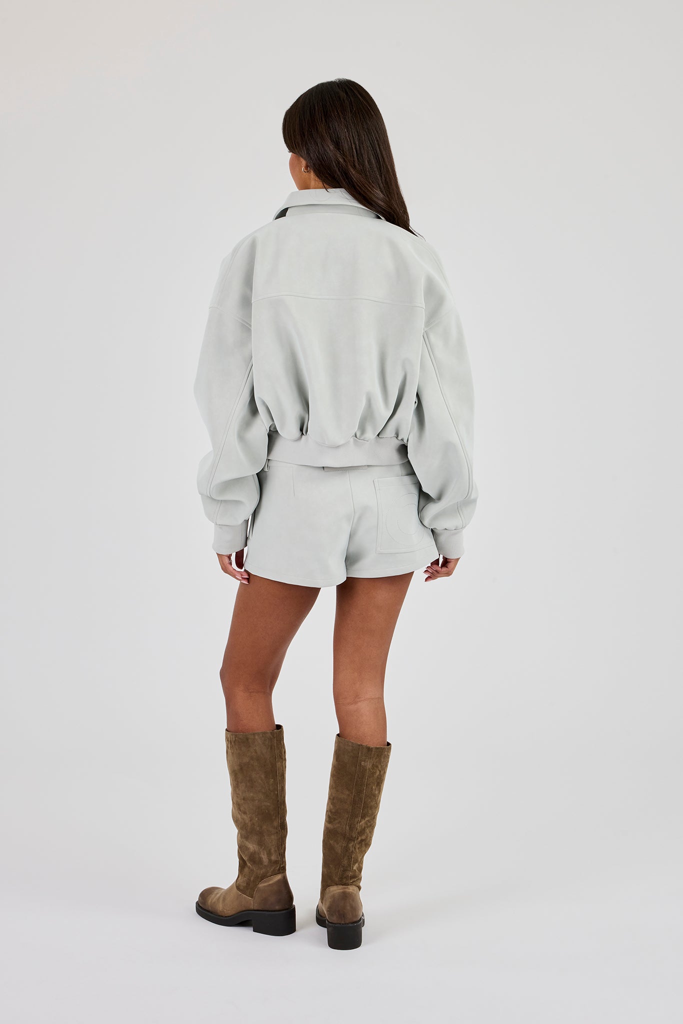 Suede Collared Bomber & Micro Short - Light Blue