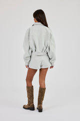 Suede Collared Bomber & Micro Short - Light Blue
