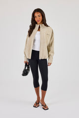 Wildlederjacke mit Trichterhals - Taupe