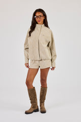 Suede Funnel Neck Jacket & Micro Short - Taupe