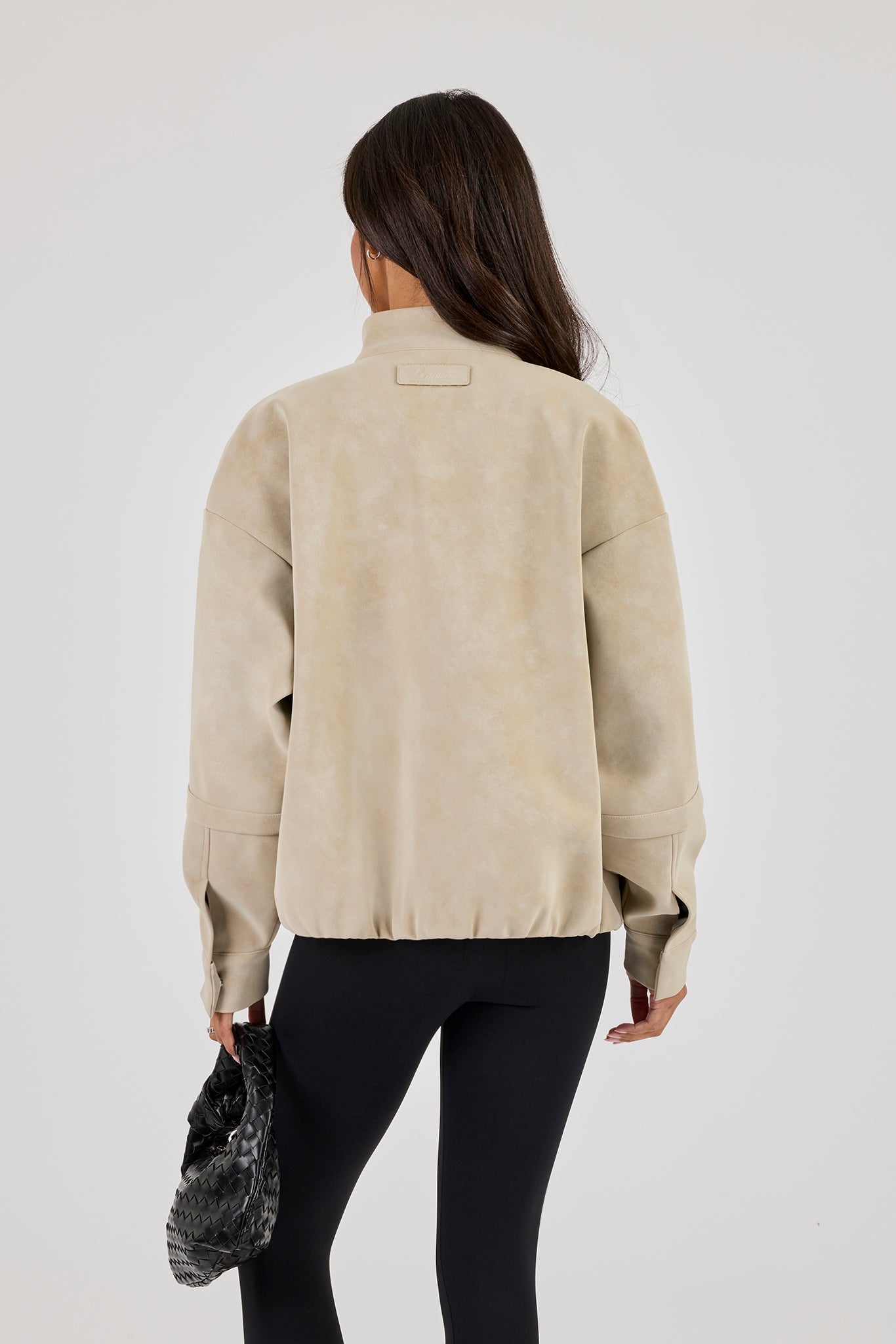 Wildlederjacke mit Trichterhals - Taupe