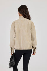 Wildlederjacke mit Trichterhals - Taupe