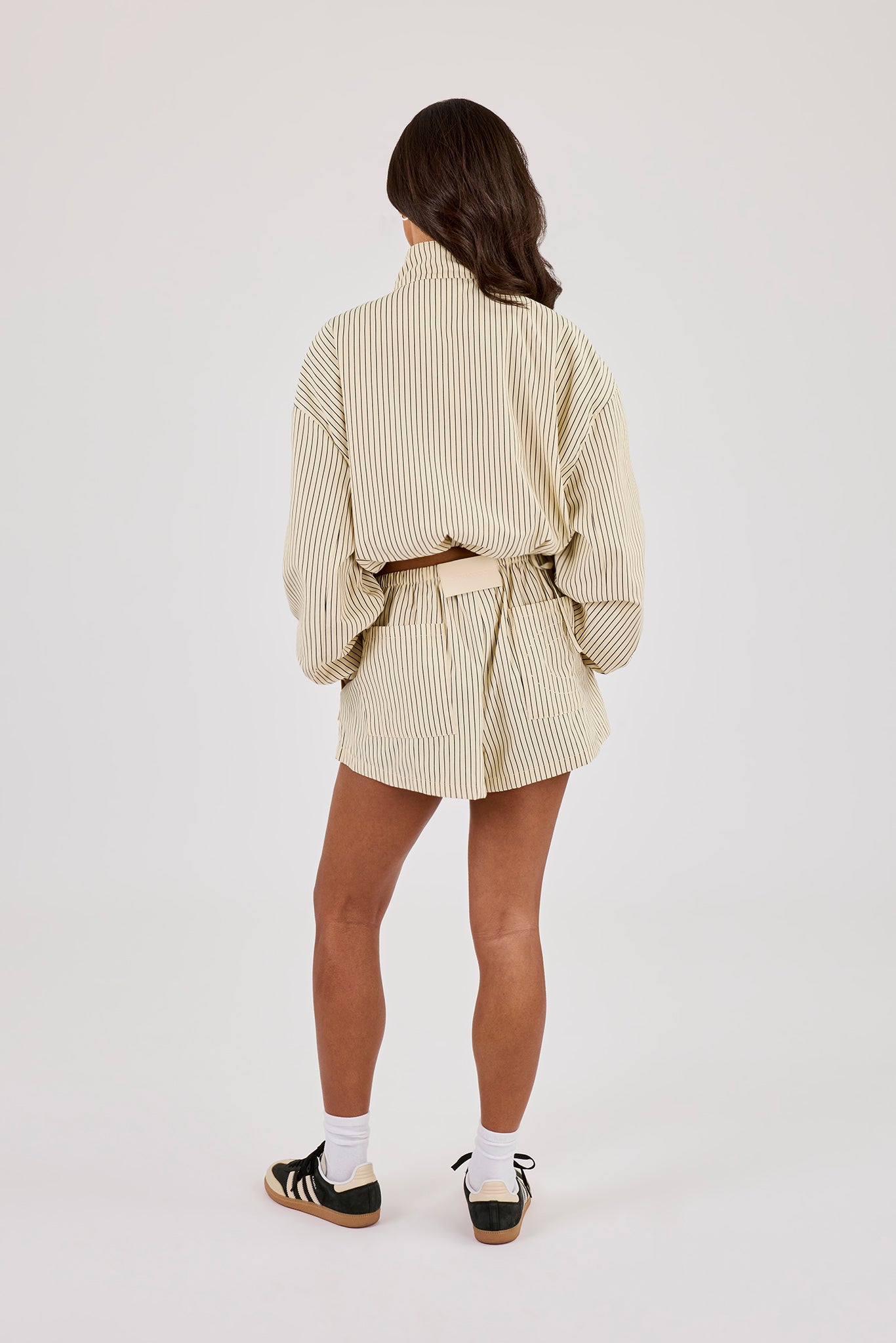 Stripe Nylon Funnel Neck Jacket & Short - Butter Yellow