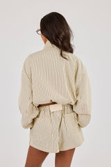 Stripe Nylon Funnel Neck Jacket - Butter Yellow