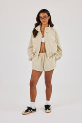 Stripe Nylon Funnel Neck Jacket & Short - Butter Yellow