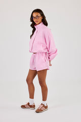 Stripe Nylon Funnel Neck Jacket & Short – Pink