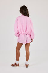 Stripe Nylon Funnel Neck Jacket & Short – Pink