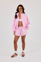 Stripe Nylon Funnel Neck Jacket & Short – Pink