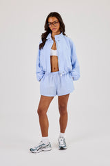 Stripe Nylon Funnel Neck Jacket & Nylon Short - Light Blue