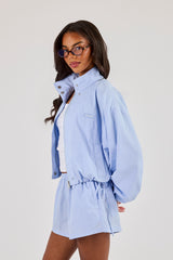Stripe Nylon Funnel Neck Jacket - Light Blue
