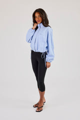 Stripe Nylon Funnel Neck Jacket - Light Blue