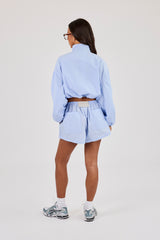 Stripe Nylon Funnel Neck Jacket & Nylon Short - Light Blue