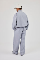 Oversized Nylon Check Funnel Neck Windbreaker & Trouser - Light Grey