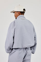 Oversized Nylon Check Funnel Neck Jacket - Light Grey