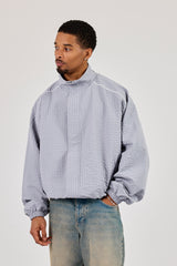 Oversized Nylon Check Funnel Neck Jacket - Light Grey