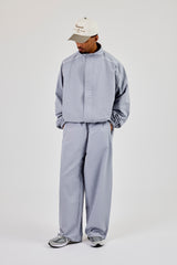 Oversized Nylon Check Funnel Neck Jacket - Light Grey