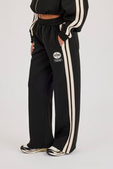 Wide Leg Taping Badge Trouser - Black