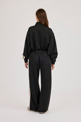 Cropped Taping Badge Logo Track Jacket & Wide Leg Trouser - Black