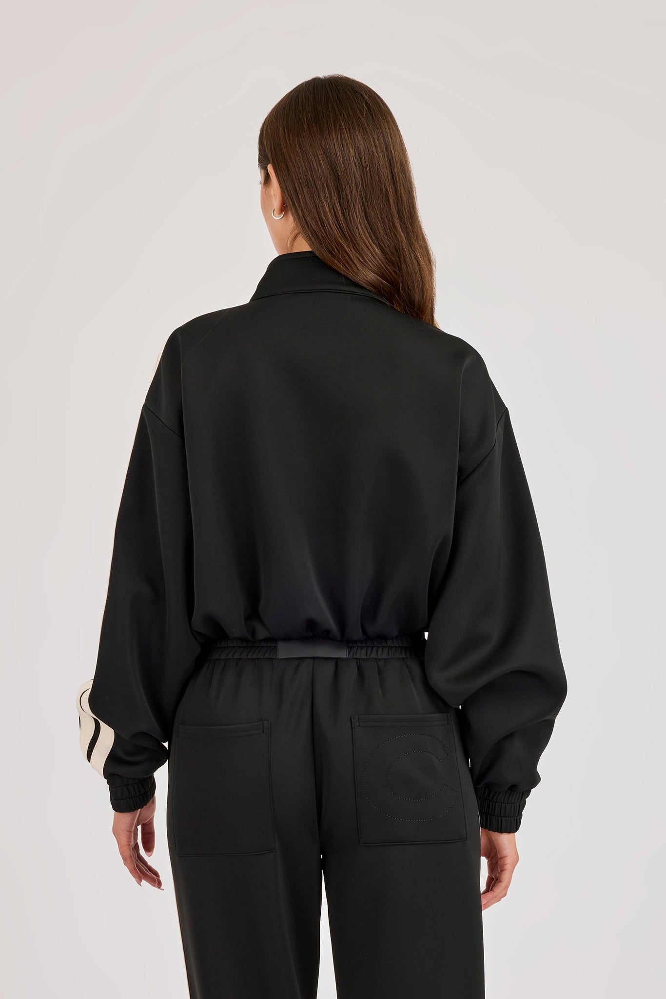 Cropped Taping Badge Logo Track Jacket - Black