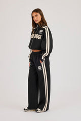 Cropped Taping Badge Logo Track Jacket & Wide Leg Trouser - Black