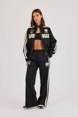 Cropped Taping Badge Logo Track Jacket & Wide Leg Trouser - Black