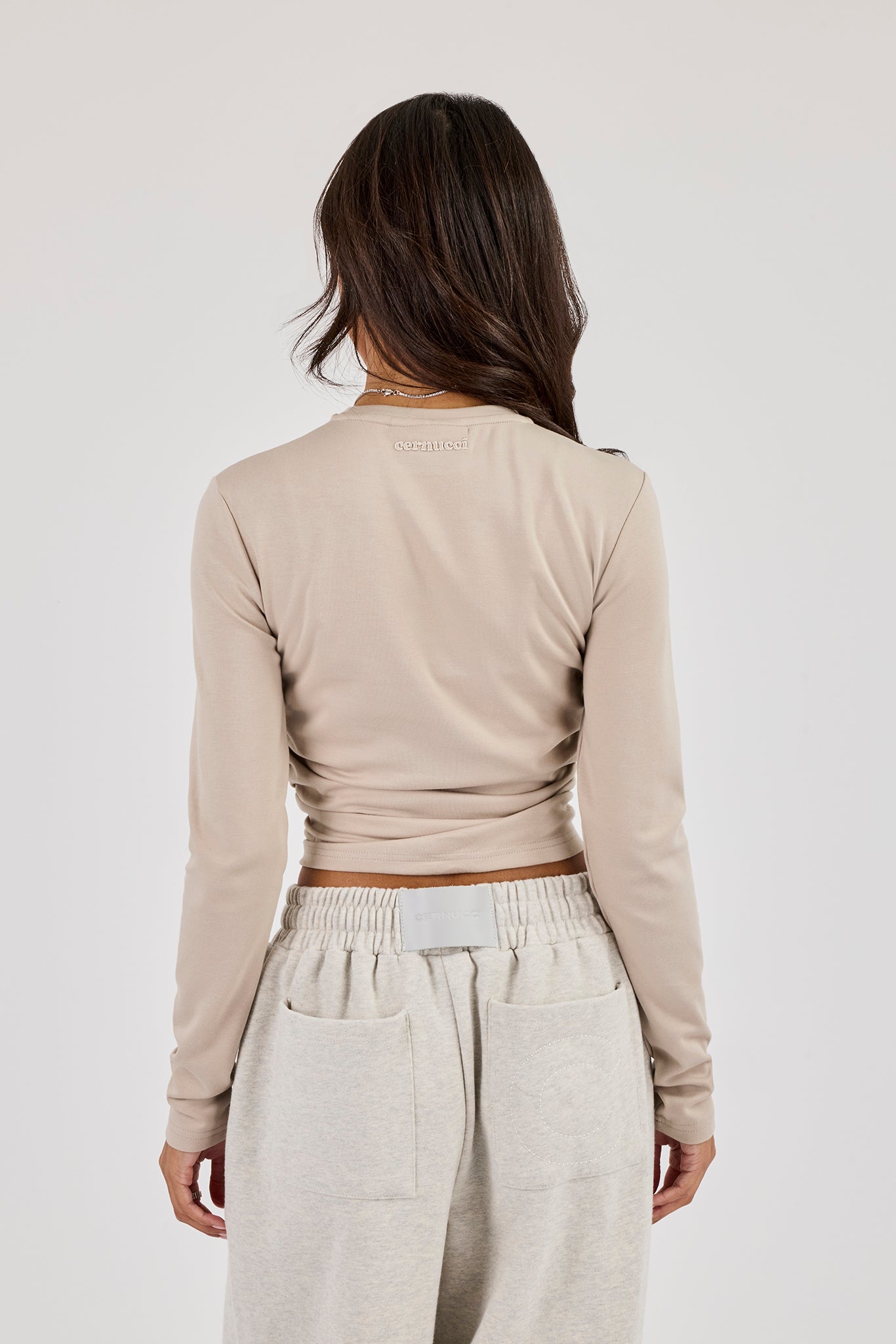 Soft Touch Ruched Long Sleeve Top - Stone