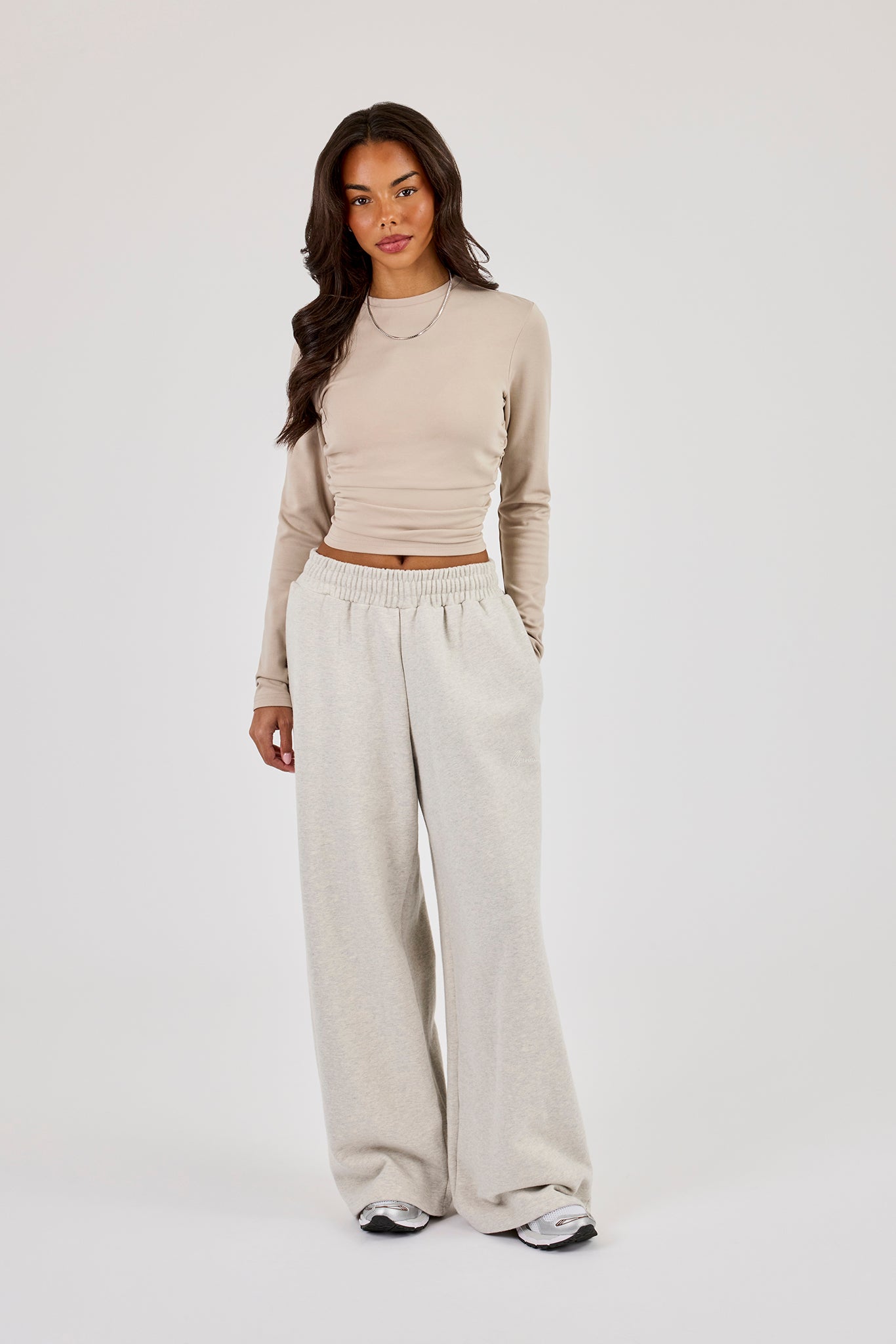 Soft Touch Ruched Long Sleeve Top - Stone