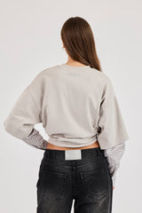 Kurzes Oversized T-Shirt mit Lagen-Shirt - Hellgrau
