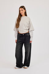 Kurzes Oversized T-Shirt mit Lagen-Shirt - Hellgrau