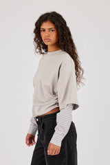 Cropped Oversized T-Shirt With Layered Shirt - Light Grey