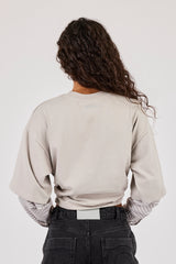 Cropped Oversized T-Shirt With Layered Shirt - Light Grey