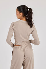 Soft Touch Ribbed Long Sleeve T-Shirt - Taupe