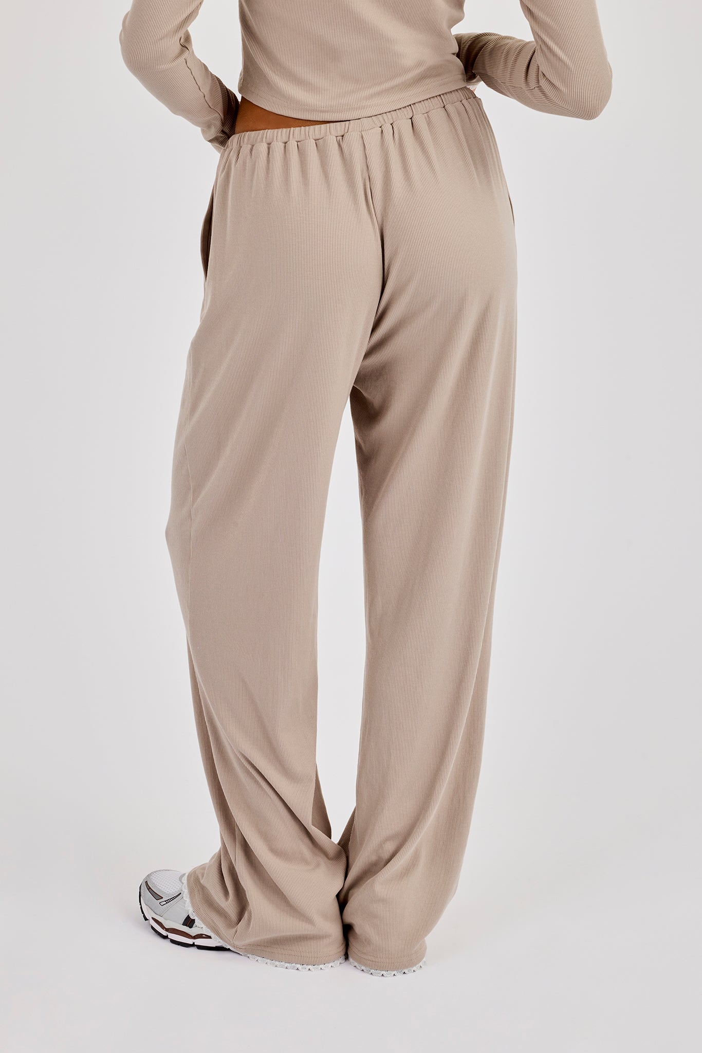 Soft Touch Ribbed Trouser - Taupe